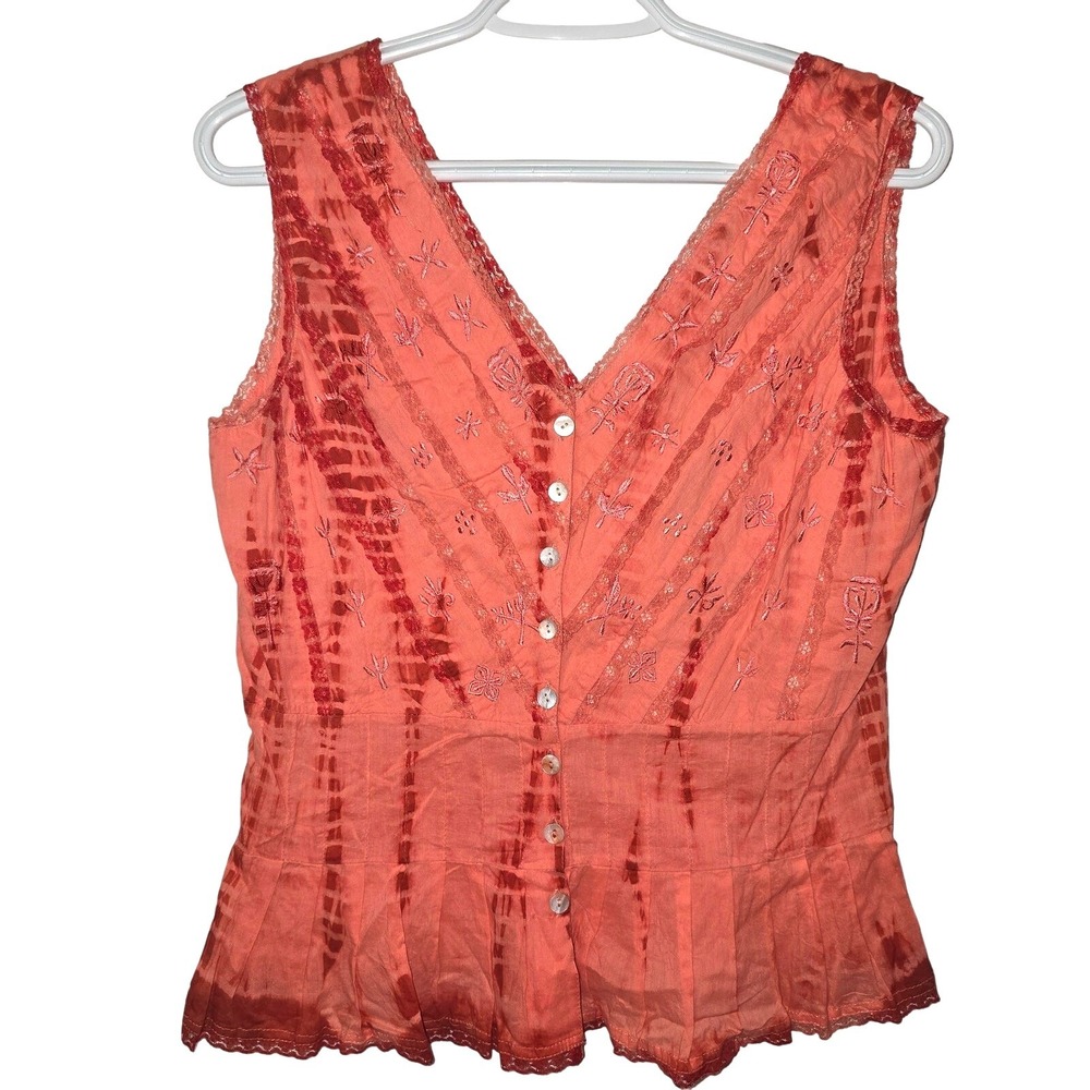 Chaudry KC Tie Die Salmon Orange Tank Top Large